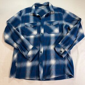 Icebreaker Merino Flannel Shirt Men's M Blue Wool Plaid Button Up